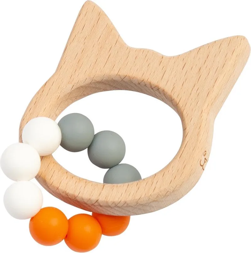 Dikkie Dik Houten Bijtring met siliconen kralen - Baby cadeau van Happy Horse in Oranje – productfoto