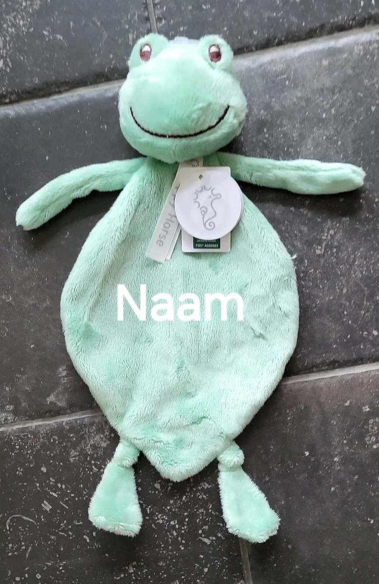kikker/frog knuffeldoekje met geborduurde naam/gepersonaliseerd van Happy Horse in Groen – productfoto