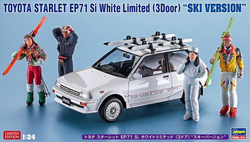 Modelbouwpakket Auto - 20610 Toyota Starlet EP71 Si White Limited 3-Door Ski Version - Japanse Auto Plastic - 1:24 - Modelbouw by Hasegawa in White – product photo