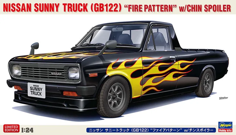 Modelbouwpakket Auto - 20751 Nissan Sunny Truck GB122 - Vlammenpatroon met Voorspoiler - Pickup - Auto Plastic - 1:24 - Modelbouw van Hasegawa in Meerkleurig – productfoto
