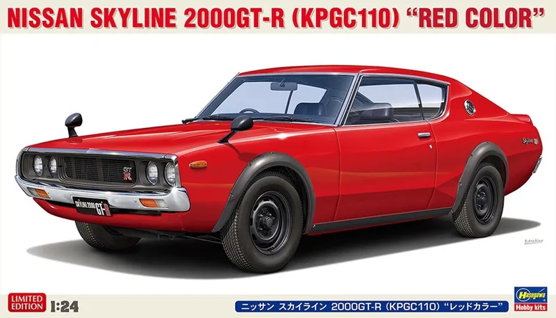 Modelbouwpakket Auto - 20818 Nissan Skyline 2000GT-R KPGC110 Red Color - Japanse Klassieke Auto Plastic - 1:24 - Modelbouw van Hasegawa in Rood – productfoto