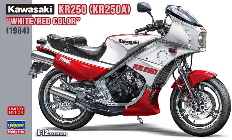 Modelbouwpakket Auto - 21745 Kawasaki KR250 (KR250A) White/Red Color 1984 Plastic - 1:12 - Modelbouw van Hasegawa in Rood – productfoto