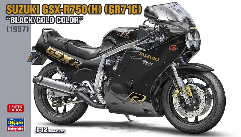 Modelbouwpakket Auto - 21749 Suzuki GSX-R750(H)(GR71G) Black Gold Color Plastic - 1:12 - Modelbouw van Hasegawa in Zwart – productfoto