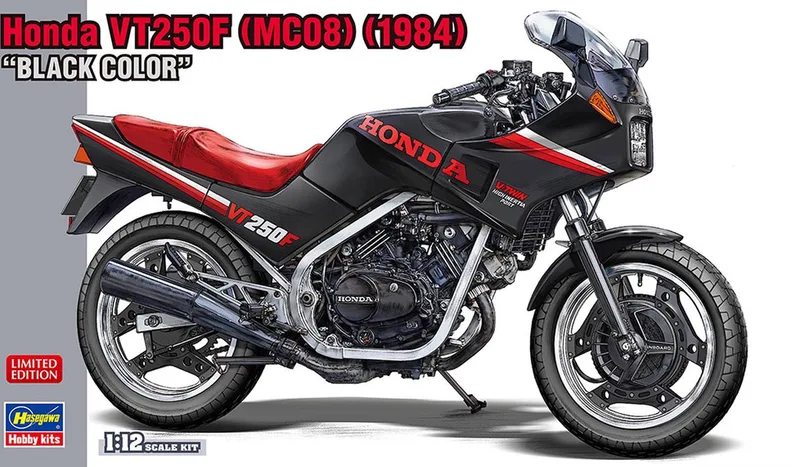 Modelbouwpakket Auto - 21755 Honda VT250F (MC08) (1984) -Black Color- - Limited Edition Plastic - 1:12 - Modelbouw van Hasegawa in Zwart – productfoto