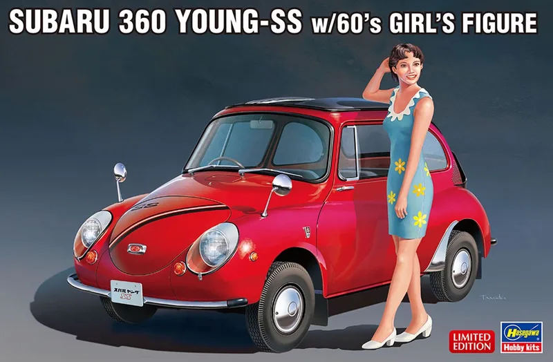 Modelbouwpakket Auto - 52291 Subaru 360 Young-SS met Jaren 60 Vrouwenfiguur - Japanse Klassieke Auto Plastic - 1:24 - Modelbouw by Hasegawa in Multicolour – product photo
