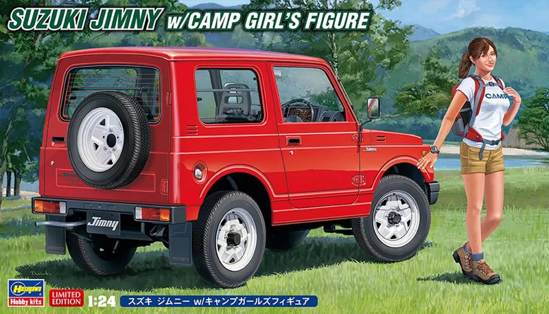 Modelbouwpakket Auto - 52301 Suzuki Jimny w/Camp Girl#039 Figure Plastic - 1:24 - Modelbouw van Hasegawa in Meerkleurig – productfoto