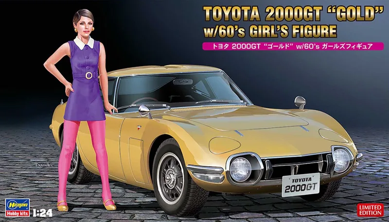 Modelbouwpakket Auto - 52333 Toyota 2000GT Gold w/60#039 Girl Figure Plastic - 1:24 - Modelbouw van Hasegawa in Goud – productfoto