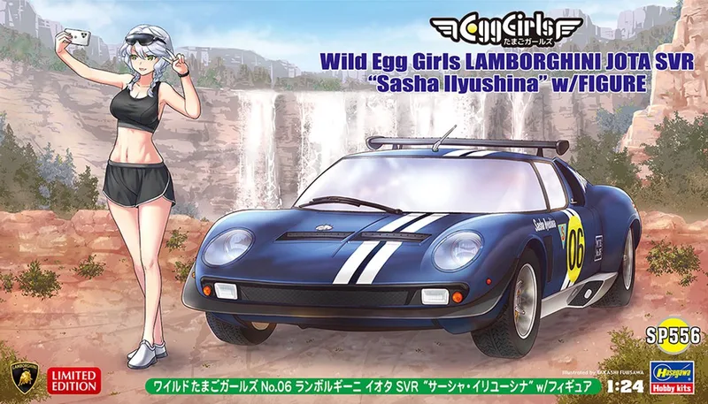 Modelbouwpakket Auto - 52356 Wild Egg Girls Lamborghini Jota SVR Sasha Ilyushina met Figuur - Italiaanse Sportauto Plastic - 1:24 - Modelbouw van Hasegawa in Meerkleurig – productfoto