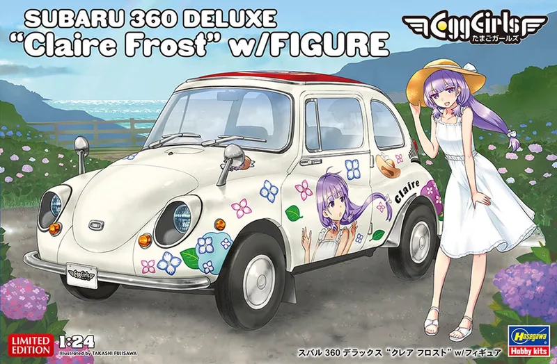 Modelbouwpakket Auto - 52448 Egg Girls Subaru 360 Deluxe - Claire Frost - met Figuur - Auto Plastic - 1:24 - Modelbouw by Hasegawa in Multicolour – product photo