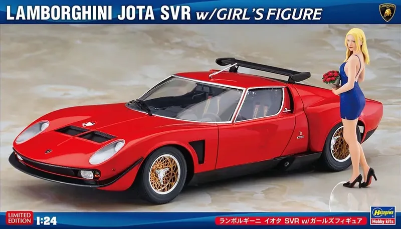 Modelbouwpakket Auto - 52479 Lamborghini Jota SVR met Meisjesfiguur - Italiaanse Sportauto Plastic - 1:24 - Modelbouw van Hasegawa in Meerkleurig – productfoto
