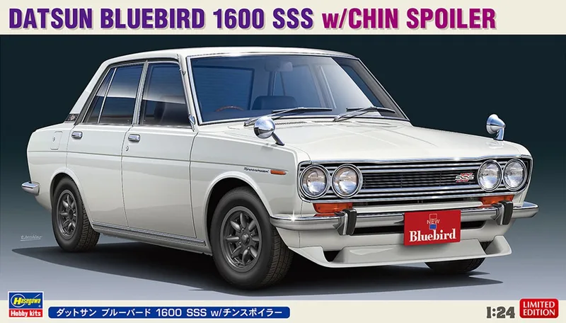 Modelbouwpakket Militaire voertuigen - 20468 Datsun Bluebird 1600 SSS met Chin Spoiler - Japanse Auto Plastic - 1:24 - Modelbouw by Hasegawa in Blue – product photo