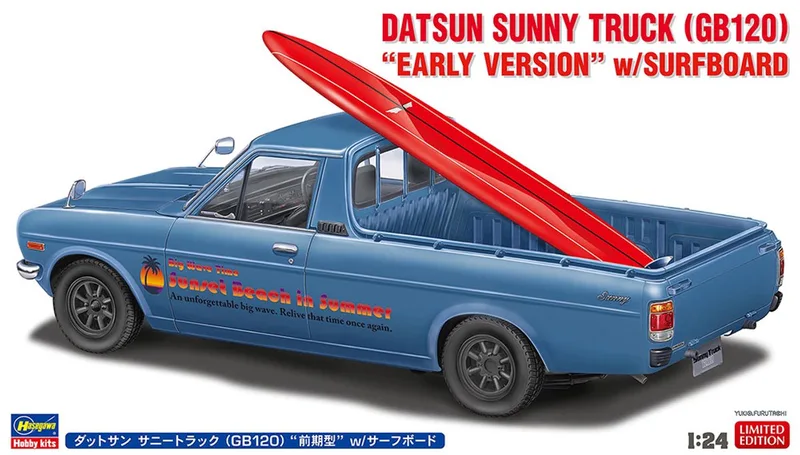 Modelbouwpakket Militaire voertuigen - 20778 Datsun Sunny Truck GB120 Early Version met Surfboard - Japanse Auto Plastic - 1:24 - Modelbouw by Hasegawa in Multicolour – product photo
