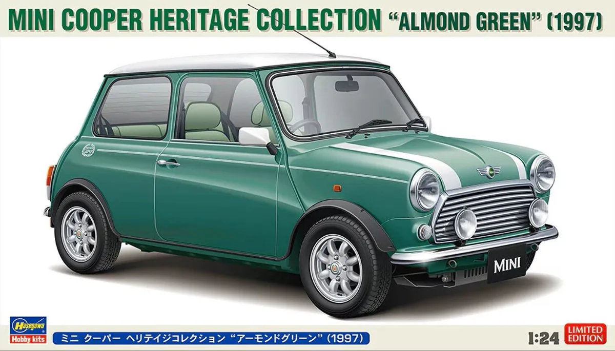 Modelbouwpakket Militaire voertuigen - 20789 Mini Cooper Heritage Collection Amandelgroen 1997 - Britse Auto Plastic - 1:24 - Modelbouw de Hasegawa en Vert – photo produit
