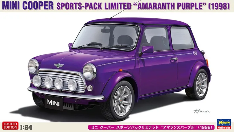 Modelbouwpakket Militaire voertuigen - 20814 Mini Cooper Sports-Pack Limited Amaranth Purple 1998 - Britse Klassieke Auto Plastic - 1:24 - Modelbouw by Hasegawa in Purple – product photo