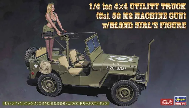 Modelbouwpakket Militaire voertuigen - 52283 4X4 Truck with M2 Machinegun and Lady Figure Plastic - 1:24 - Modelbouw van Hasegawa in Wit – productfoto