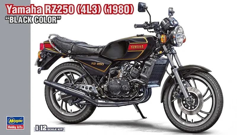 Modelbouwpakket Motorfiets - 21781 Yamaha RZ250 4L3 1980 Black Color - Japanse Motorfiets Plastic - 1:12 - Modelbouw by Hasegawa in Black – product photo
