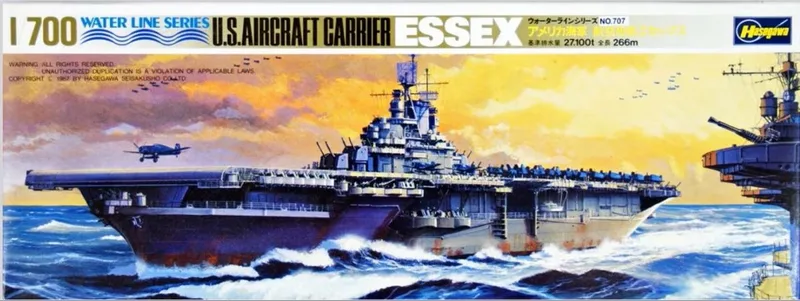 Modelbouwpakket Schepen - 49707 USS Essex CV-9 WWII - Essex-klasse - Water Line Series - Amerikaans Vliegdekschip Plastic - 1:700 - Modelbouw de Hasegawa en Multicolore – photo produit