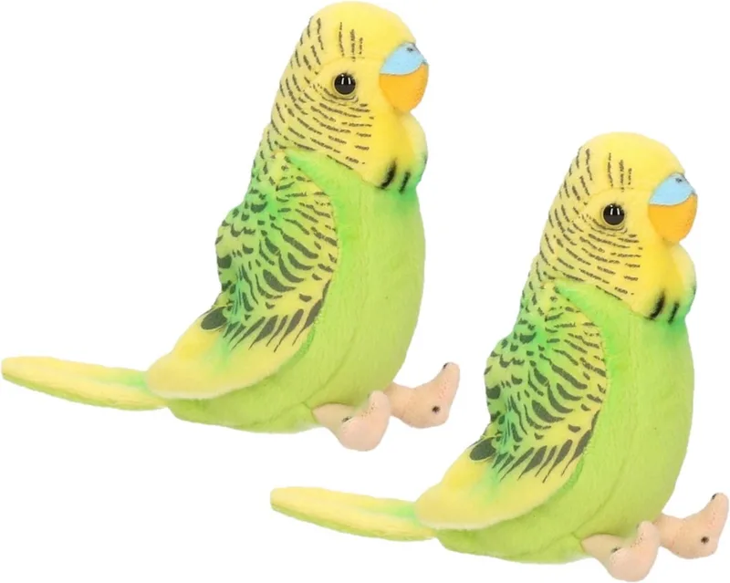 2x stuks pluche knuffel vogel Parkiet groen 11 cm - Grasparkieten by Heunec in Multicolour – product photo