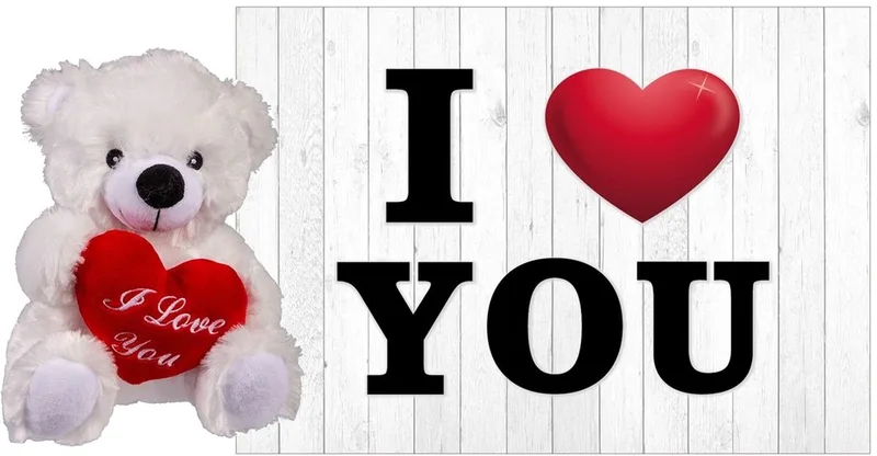 Bellatio Decorations Love set - Witte pluche knuffelbeertje met hartje - 22 cm - en romantische valentijnsdag kaart - A5 formaat de Heunec en Blanc – photo produit