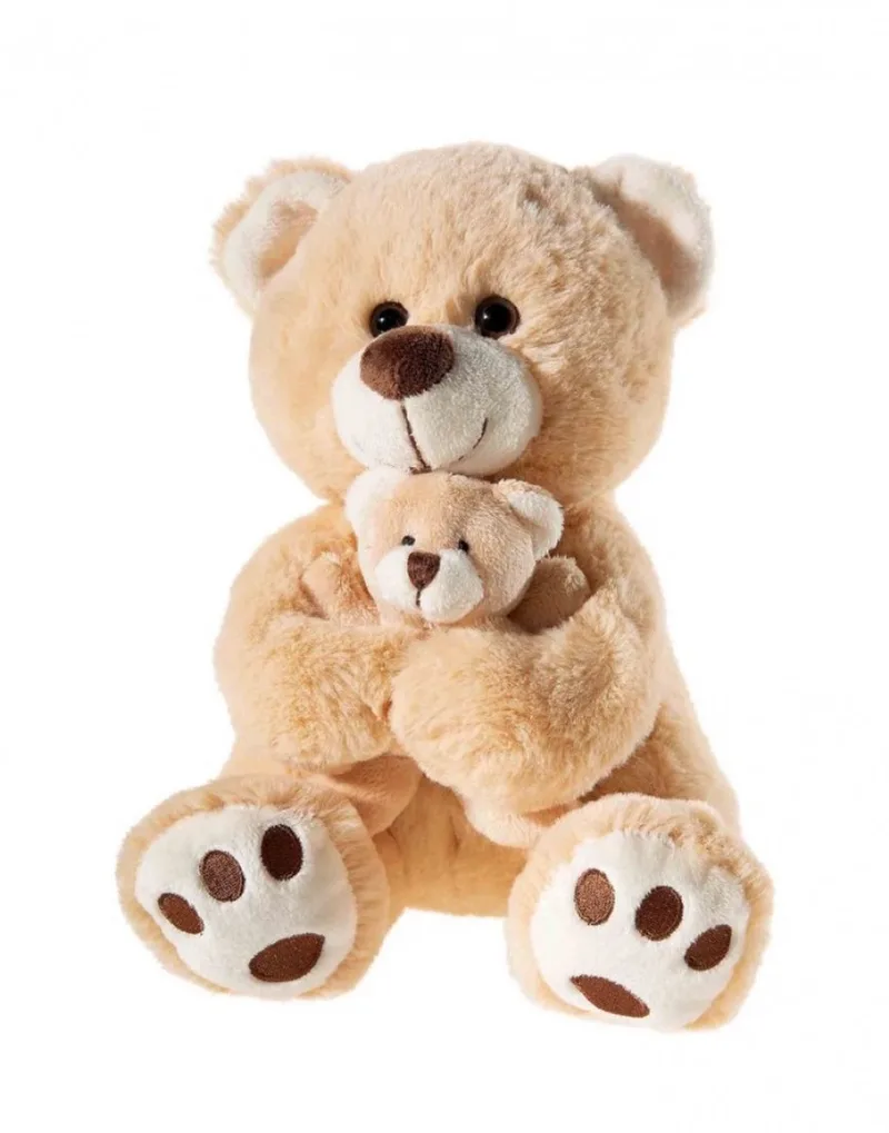 knuffelbeer met babybeer lichtbruin - pluche speelgoed 25cm. de Heunec en Multicolore – photo produit