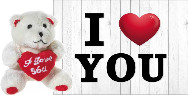 Knuffelbeer Valentijn I Love You beertje - 10 cm - met Love You wenskaart by Heunec in Beige – product photo