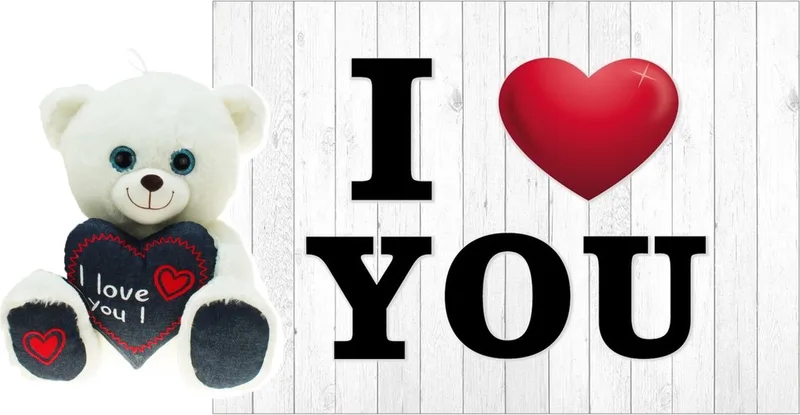 Knuffelbeer - Valentijn I Love You beertje - 25 cm - met Love You wenskaart by Heunec in White – product photo