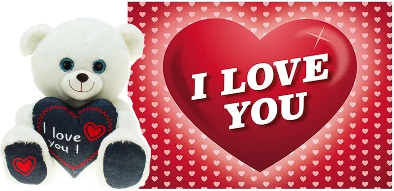 Knuffelbeer Valentijn - I Love You beertje - 30 cm - Love You wenskaart by Heunec in White – product photo