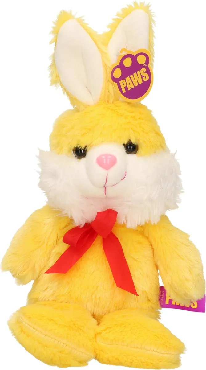 Paashaas/haas/konijn knuffel dier - zachte pluche - cadeau - 32 cm - met strikje van Heunec in Geel – productfoto