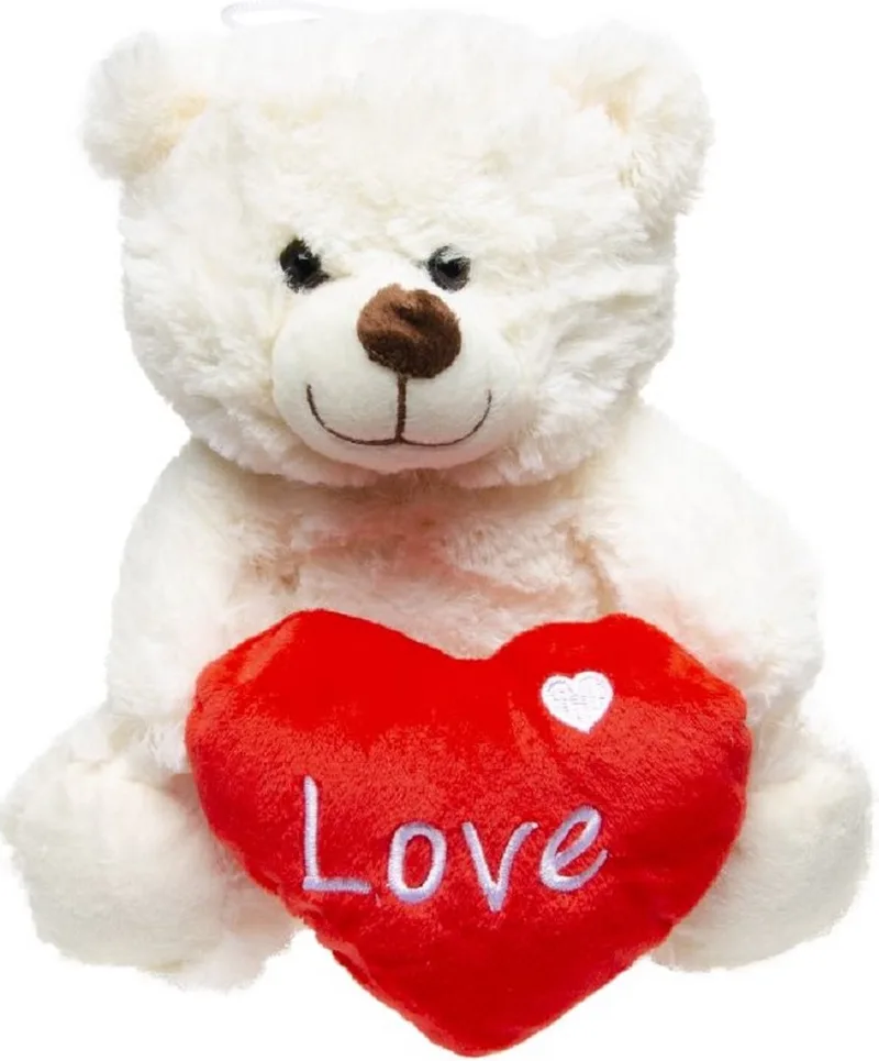 Pluche beer - 23 cm - knuffel met hartje - Love - cadeau Valentijn/moederdag by Heunec in White – product photo