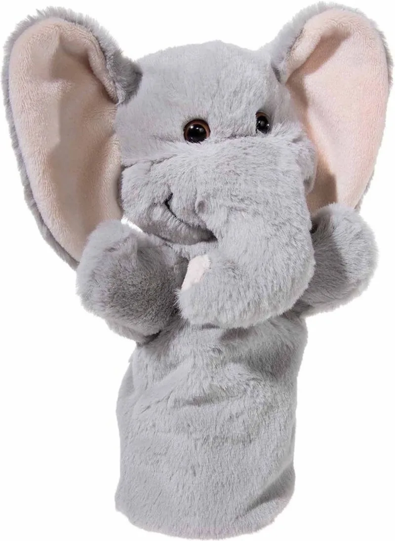 Pluche grijze olifant handpop knuffel 25 cm - Olifanten knuffels - Poppentheater speelgoed kinderen fra Heunec i Grå – produktbillede