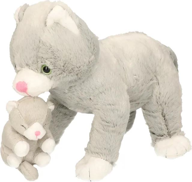 Pluche kat/poes met kitten - huisdier knuffel - 32 cm - kitten knuffel