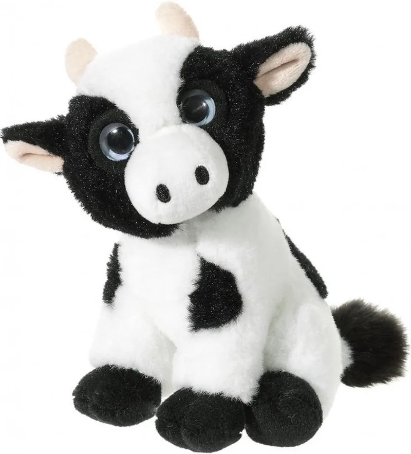 Pluche koe knuffel - 14 cm - boerderij dieren - knuffeldieren fra Heunec i Sort – produktbillede