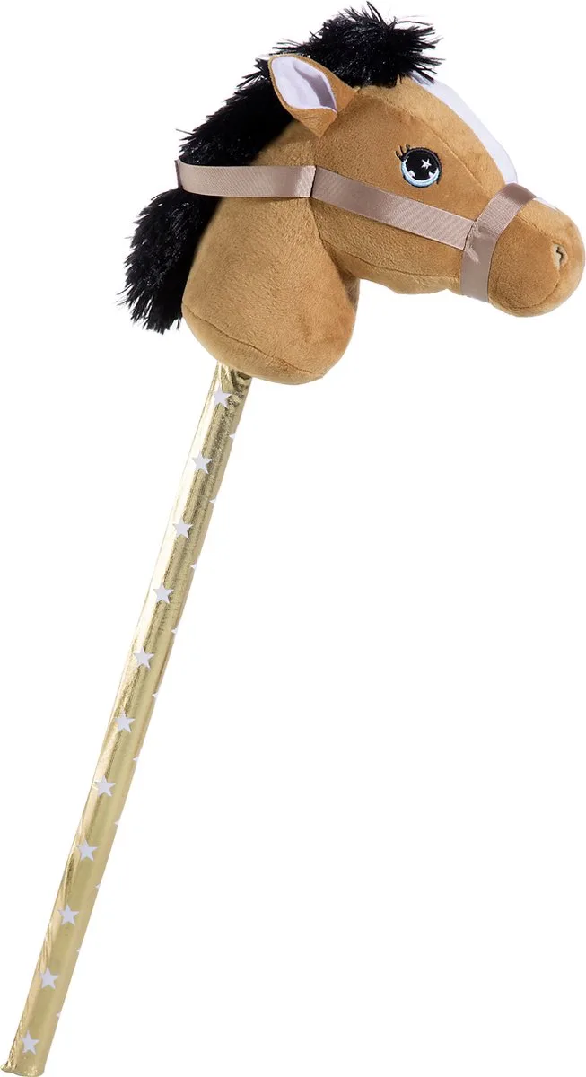 Pluche stokpaardje - 70 cm - Speelgoed pony - paard stokpaardjes met zwarte manen van Heunec in Bruin – productfoto