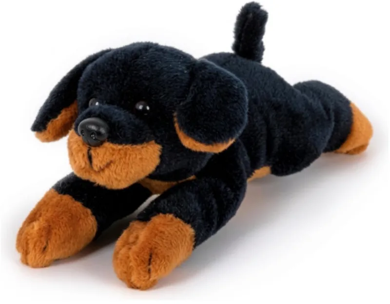 rottweiler Knuffel - zwart/bruine - pluche honden - 13 cm - huisdieren van Heunec in Zwart – productfoto