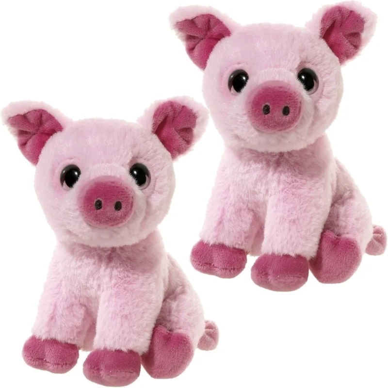 Set van 2x stuks pluche varken knuffeltjes van 14 cm - speelgoed varkens de Heunec en Rose – photo produit