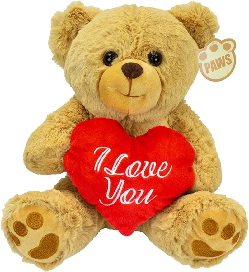 Valentijn I Love You knuffel beertje - zacht pluche - rood hartje - cadeau - 26 cm by Heunec in Lichtbruin – product photo