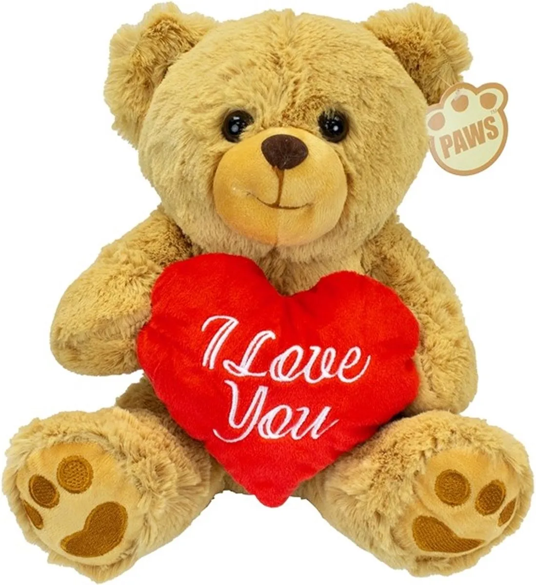 Valentijn I Love You knuffel beertje - zachte pluche - rood hartje - cadeau - 25 cm - Valentijn cadeautje voor hem/haar de Heunec en Lichtbruin – photo produit