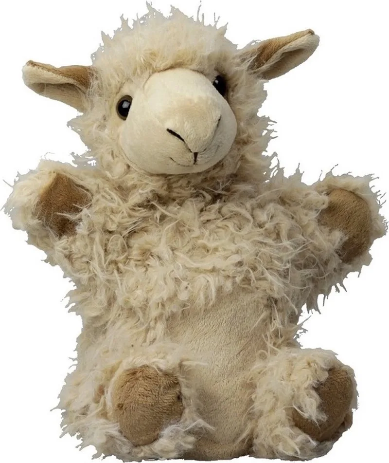 Pluche lama/alpaca handpop knuffel - 22 cm - Lama/alpaca boerderijdieren knuffels - Poppentheater speelgoed kinderen de Inware en Marron – photo produit