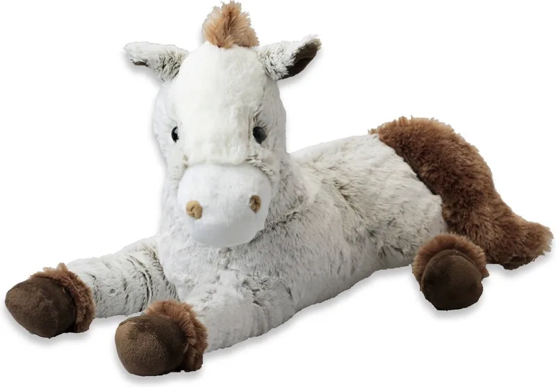 Pluche paard knuffel - liggend - lichtbruin/bruin - polyester - 30 cm från Inware i Grå – produktbild