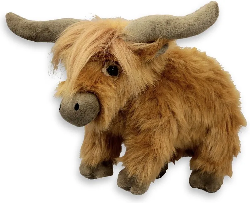 pluche Schotse hooglander koe knuffeldier - staand - 30 cm - Koeien knuffels - Dieren de Inware en Marron – photo produit