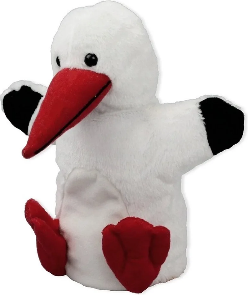 Pluche witte ooievaar handpop knuffel 22 cm - Ooievaars knuffels - Poppentheater speelgoed kinderen de Inware en Blanc – photo produit