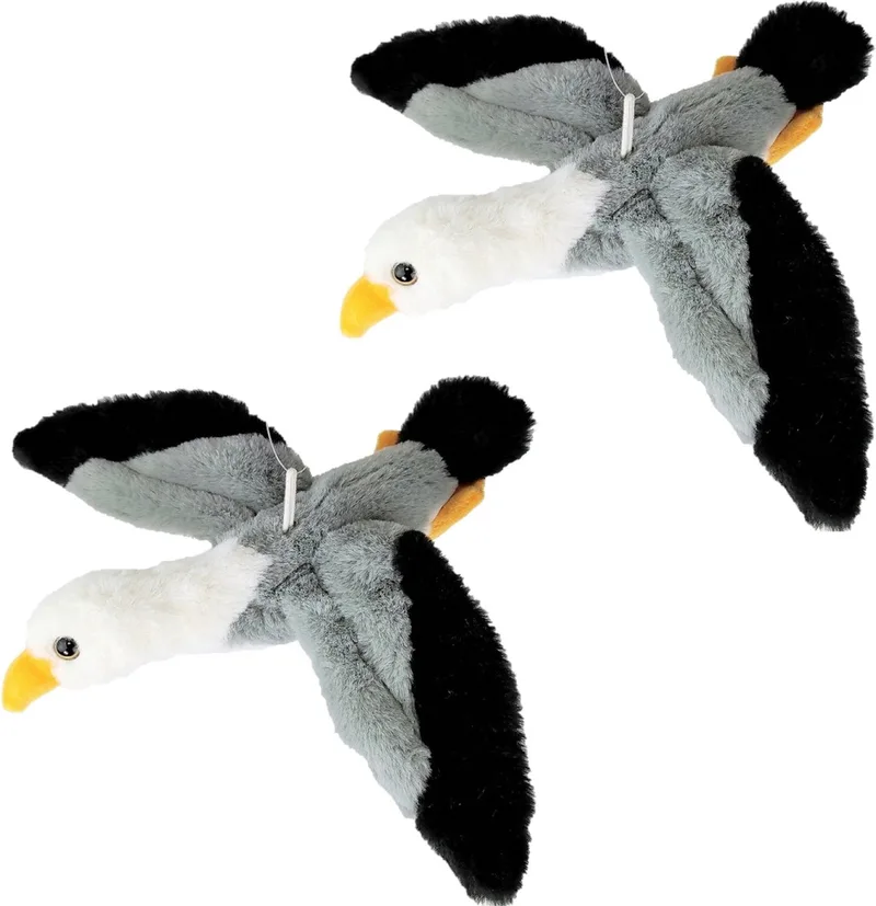 pluche zeemeeuw knuffeldier - 2x - grijs/wit/zwart - vliegend - 25 cm van Inware in Meerkleurig – productfoto