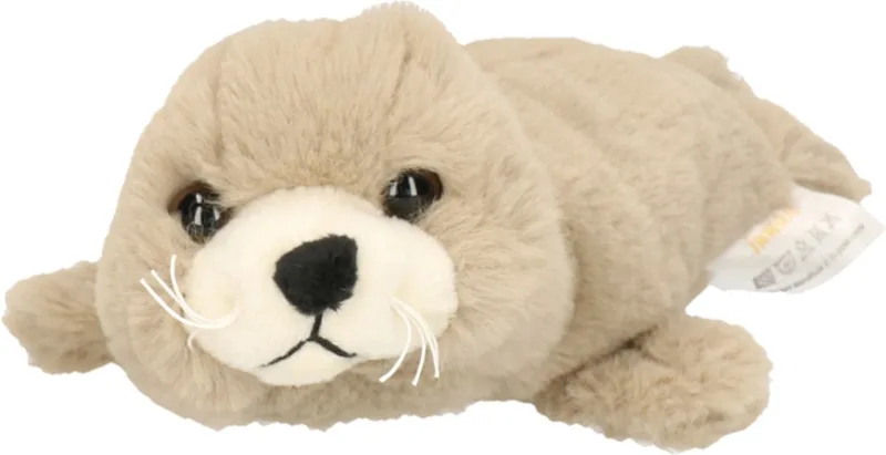 Zeehond pup knuffel - liggend - beige - polyester - 20 cm - pluche van Inware in Grijs – productfoto
