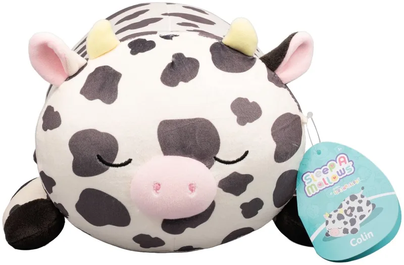 Squishmallows - Medium Plush (Colin - Black And White Cow W/Yellow Horns and Pink Snout - Sleepamallows) - 25cm Plush van Jazwares in Meerkleurig – productfoto