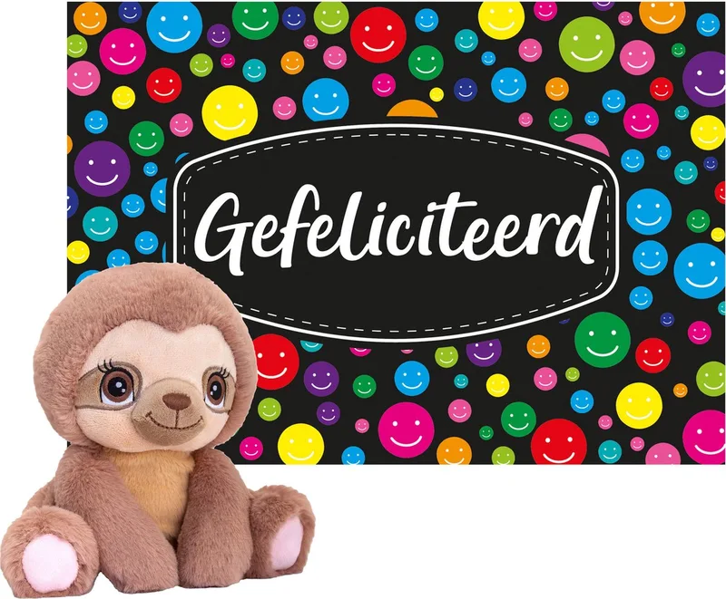 Cadeauset - A5 cadeaukaart Gefeliciteerd met luiaard knuffel - 16 cm by Keel Toys in Multicolour – product photo