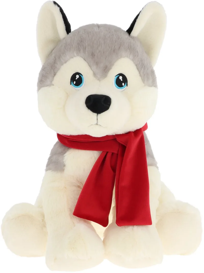 husky met sjaal - 35 cm - Dieren knuffels van Keel Toys in Wit – productfoto