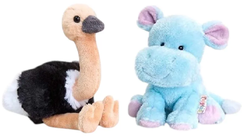 Keel Toys - 2 Knuffels - Pippins - Nijlpaard - Struisvogel - 14 cm de Keel Toys en Bleu – photo produit