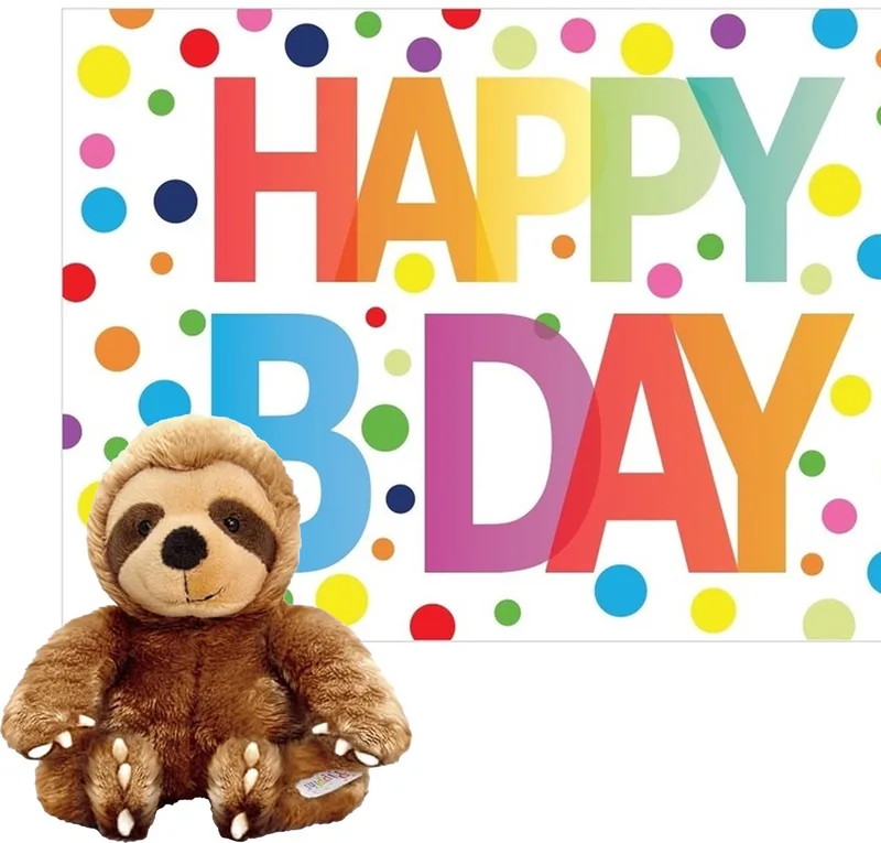 Knuffel luiaard 14 cm met Happy Birthday wenskaart de Keel Toys en Marron – photo produit