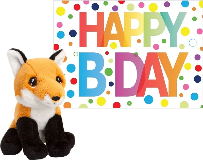 Knuffel rode vos 12 cm - met A5-size Happy Birthday verjaardag cadeau sturen wenskaart by Keel Toys in Multicolour – product photo