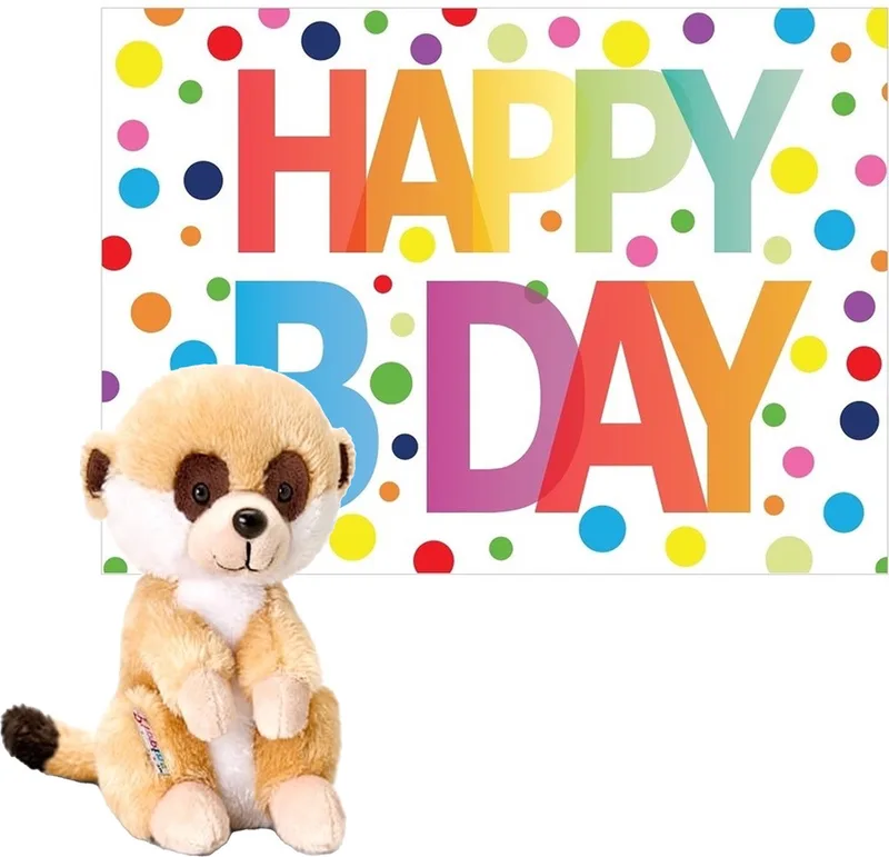 Knuffel stokstaartje 14 cm met Happy Birthday wenskaart från Keel Toys i Flerfärgad – produktbild